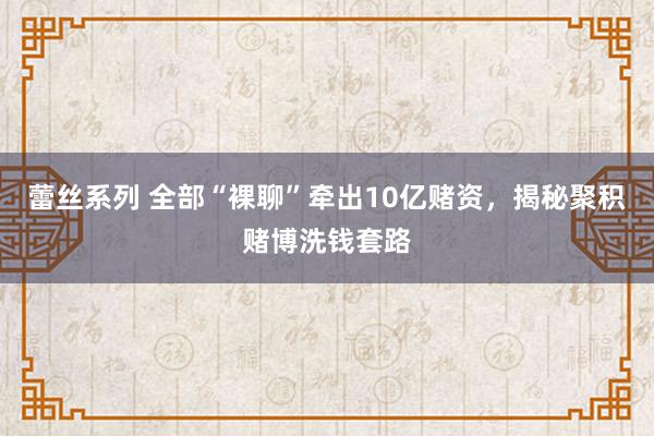 蕾丝系列 全部“裸聊”牵出10亿赌资，揭秘聚积赌博洗钱套路